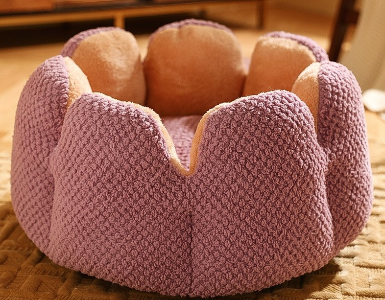 KFX-3013949 Cactus Petal Soft and Cozy Pet Nest in Green, Purple, Grey, and Coffee - Available in Sizes S, M, L