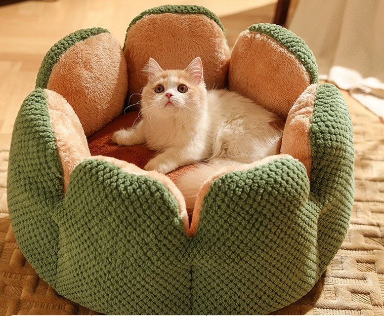 KFX-3013949 Cactus Petal Soft and Cozy Pet Nest in Green, Purple, Grey, and Coffee - Available in Sizes S, M, L