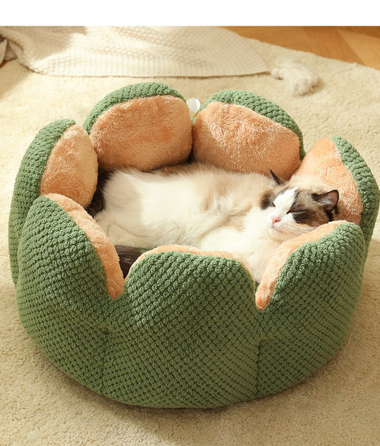 KFX-3013949 Cactus Petal Soft and Cozy Pet Nest in Green, Purple, Grey, and Coffee - Available in Sizes S, M, L