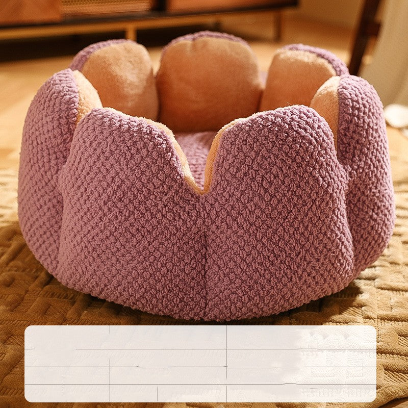 KFX-3013949 Cactus Petal Soft and Cozy Pet Nest in Green, Purple, Grey, and Coffee - Available in Sizes S, M, L