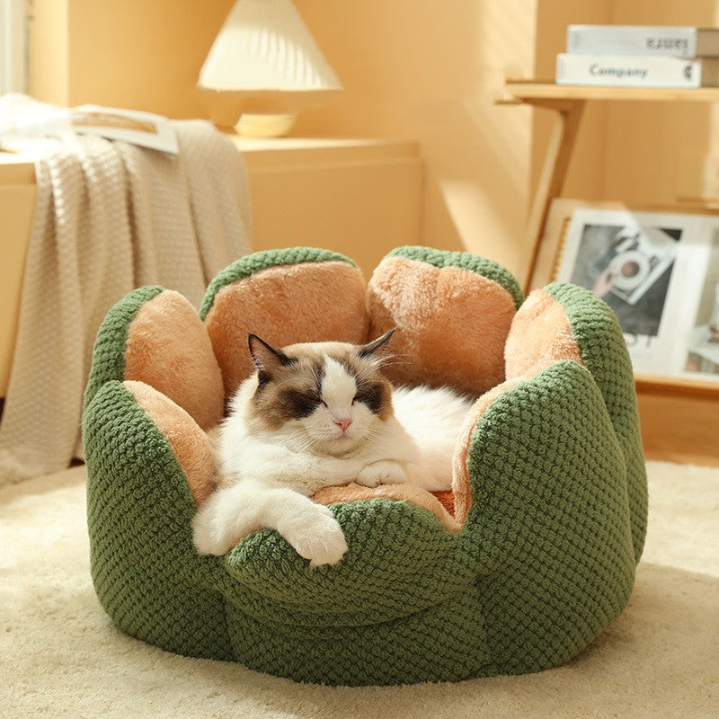 KFX-3013949 Cactus Petal Soft and Cozy Pet Nest in Green, Purple, Grey, and Coffee - Available in Sizes S, M, L