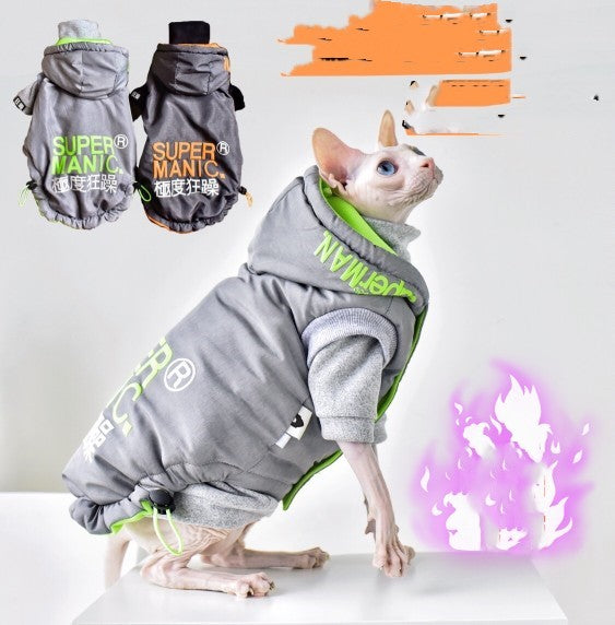 KFX-3014077 Stylish Windproof Winter Coat for Cats in Space Grey and Meteorite Black