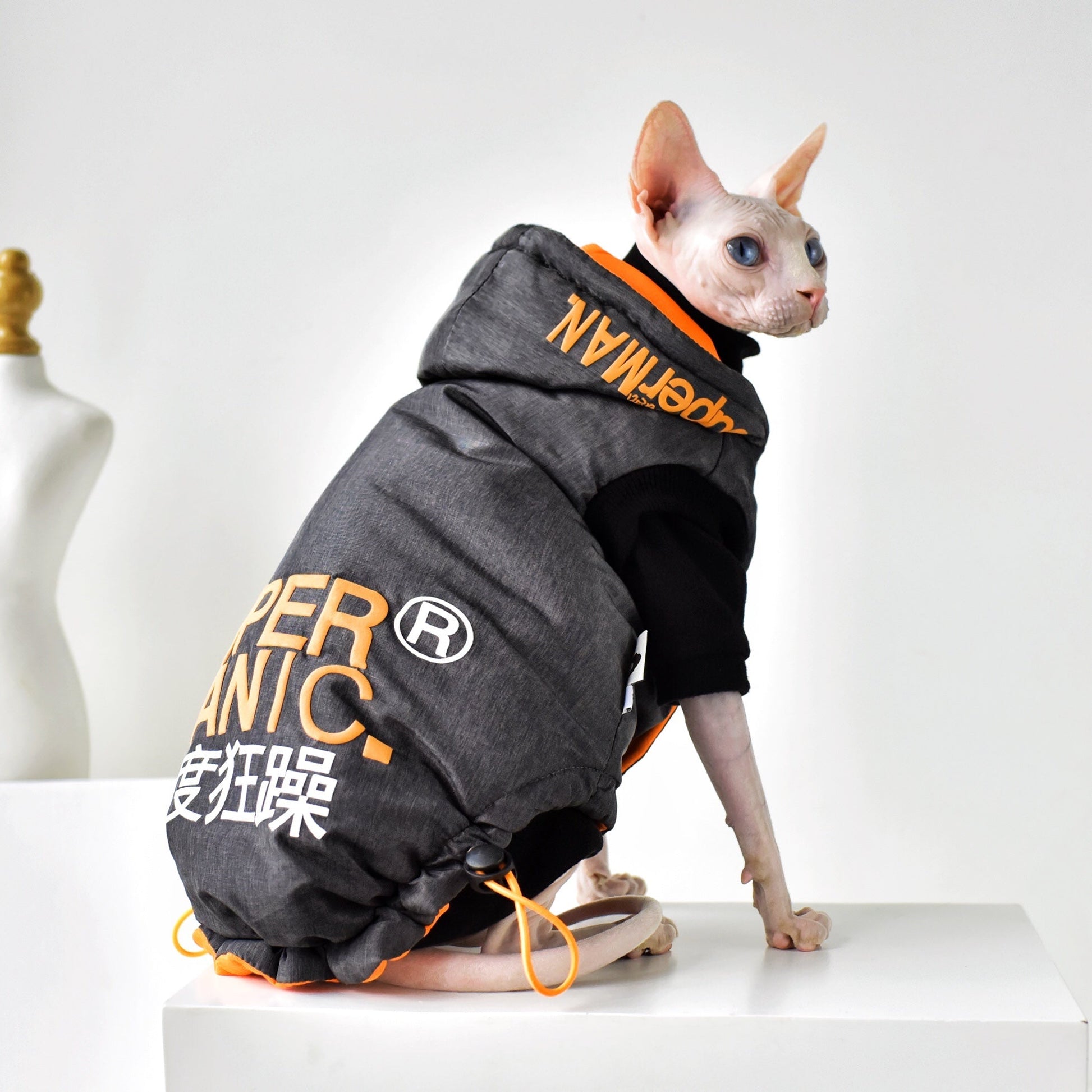 KFX-3014077 Stylish Windproof Winter Coat for Cats in Space Grey and Meteorite Black
