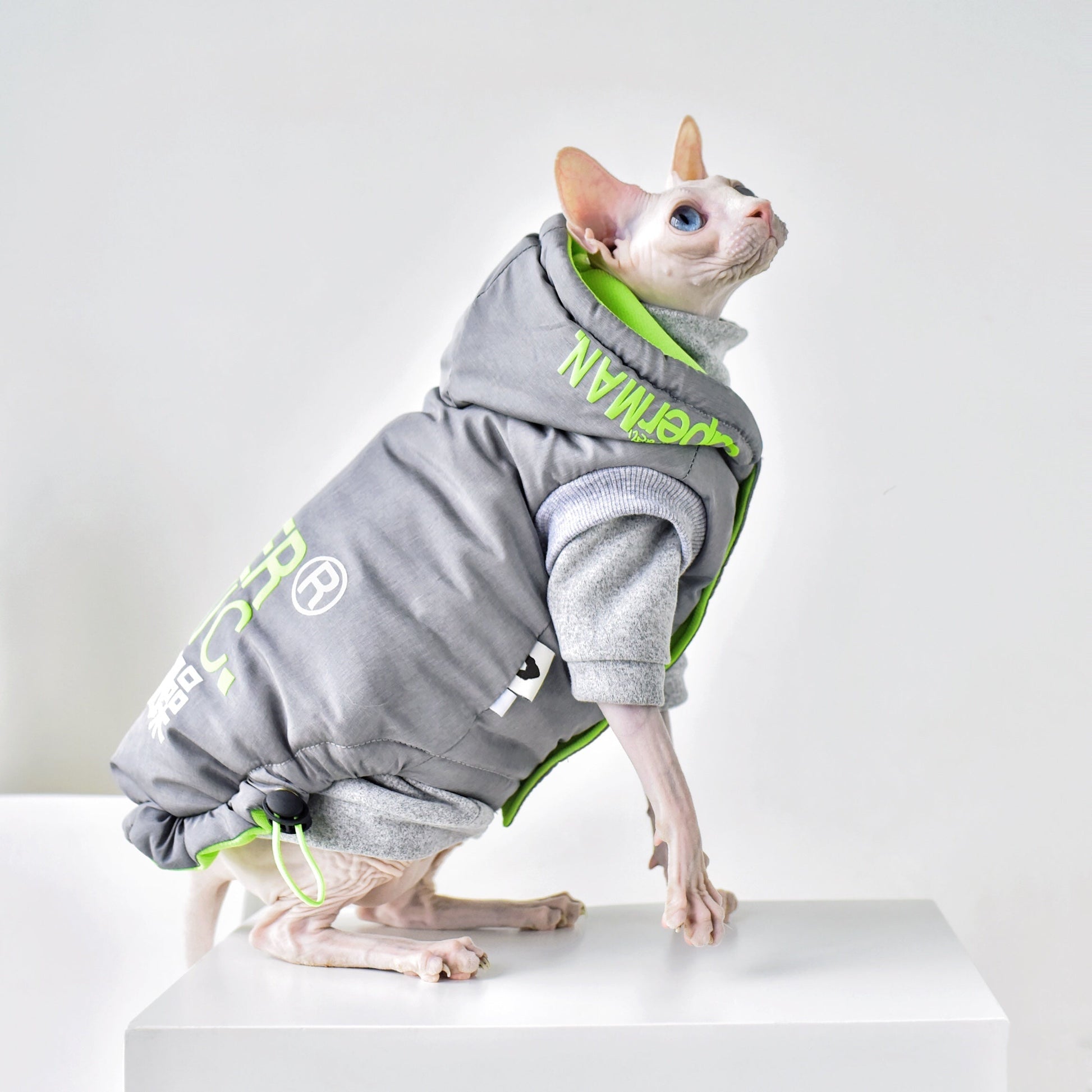 KFX-3014077 Stylish Windproof Winter Coat for Cats in Space Grey and Meteorite Black