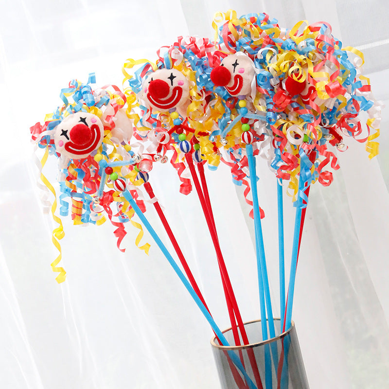 KFX-3014717 Clown Cat Tickling Stick with Dolls and Bells for Interactive Play