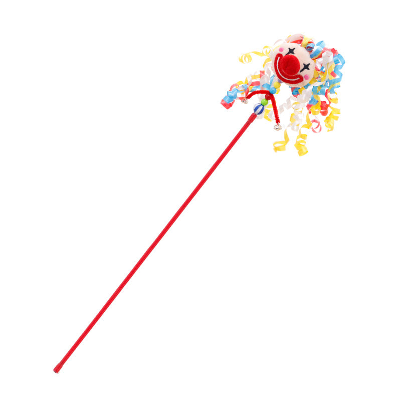 KFX-3014717 Clown Cat Tickling Stick with Dolls and Bells for Interactive Play