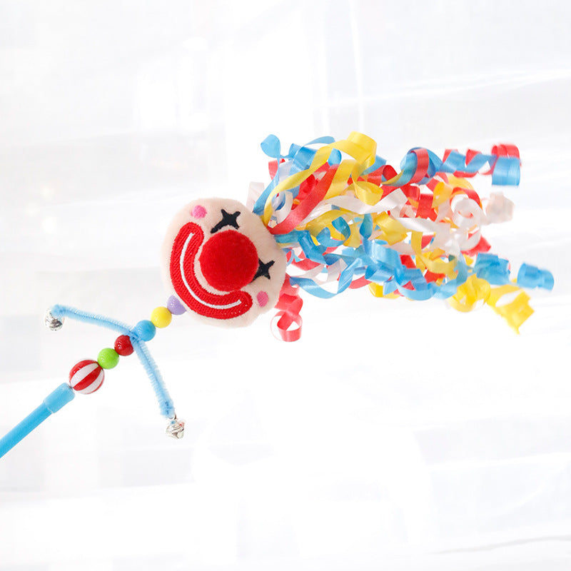 KFX-3014717 Clown Cat Tickling Stick with Dolls and Bells for Interactive Play