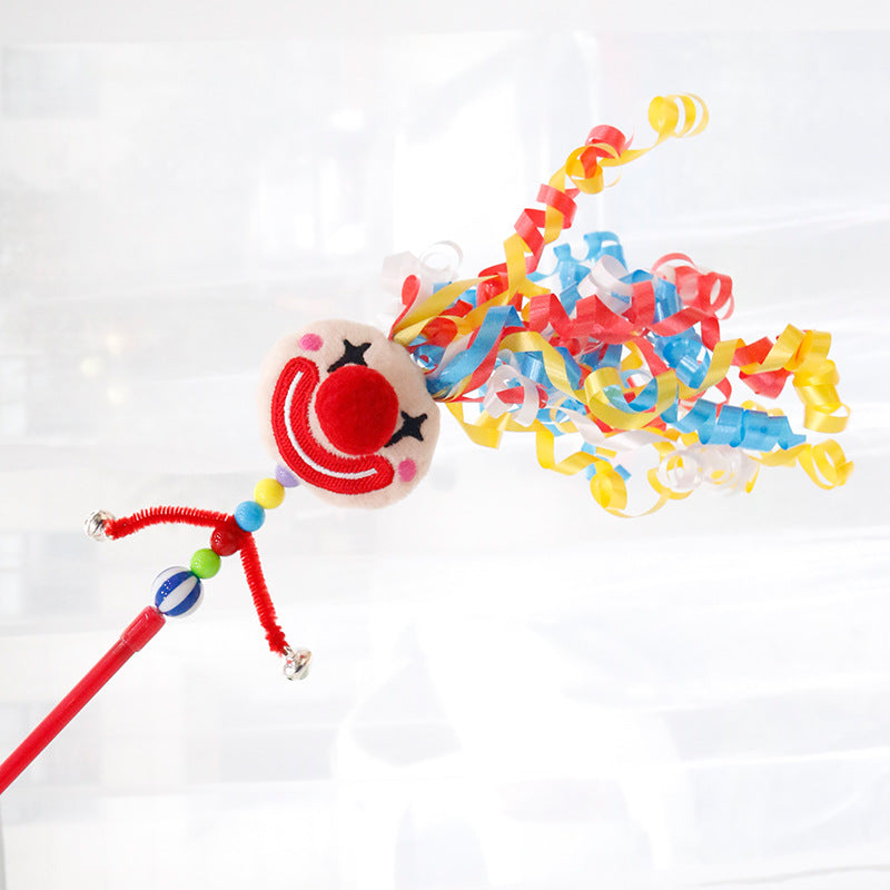 KFX-3014717 Clown Cat Tickling Stick with Dolls and Bells for Interactive Play