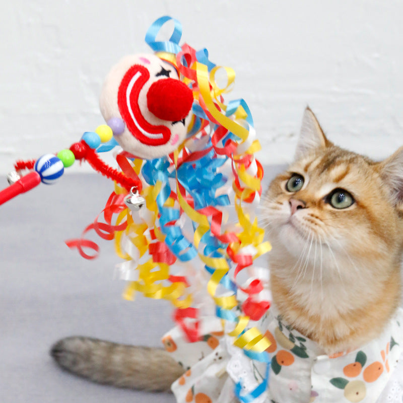 KFX-3014717 Clown Cat Tickling Stick with Dolls and Bells for Interactive Play