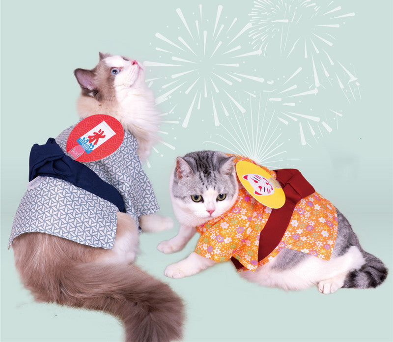KFX-3018045 Cyan Orange Yukata Kimono for Pets - Comfortable Spring & Summer Wear