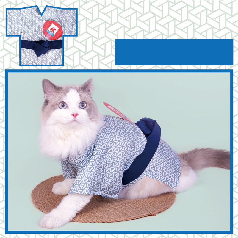KFX-3018045 Cyan Orange Yukata Kimono for Pets - Comfortable Spring & Summer Wear