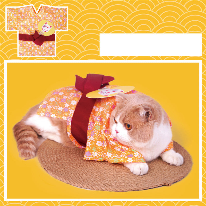 KFX-3018045 Cyan Orange Yukata Kimono for Pets - Comfortable Spring & Summer Wear