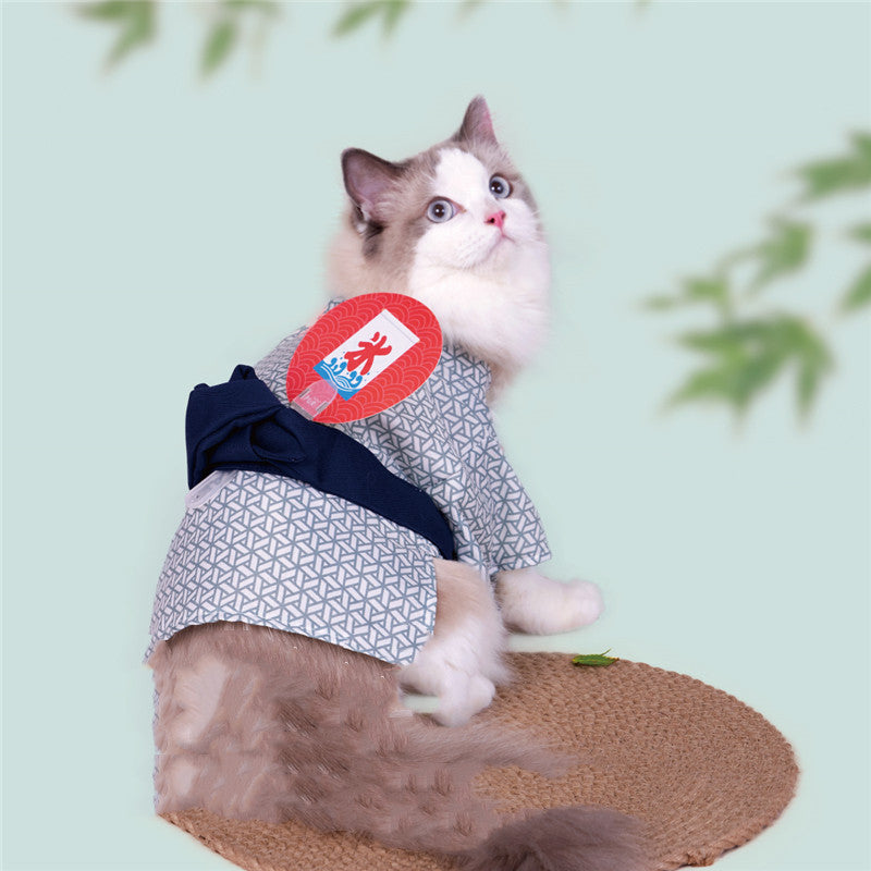 KFX-3018045 Cyan Orange Yukata Kimono for Pets - Comfortable Spring & Summer Wear