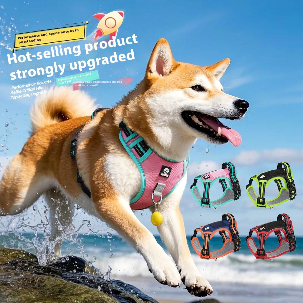 KFX-3018941 Reflective Anti-Breaking Loose Big Dog Chest Strap with Airtag Protective Shell - Available in Multiple Colors
