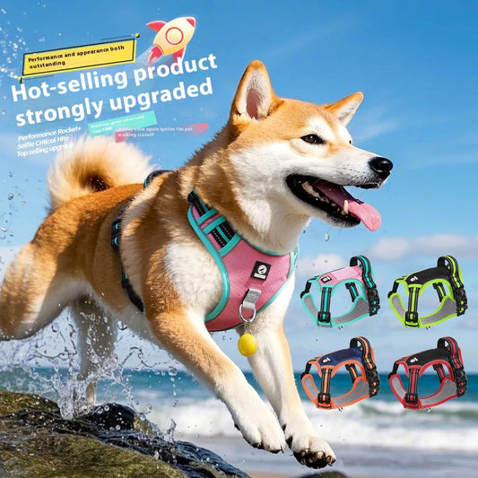 KFX-3018941 Reflective Anti-Breaking Loose Big Dog Chest Strap with Airtag Protective Shell - Available in Multiple Colors