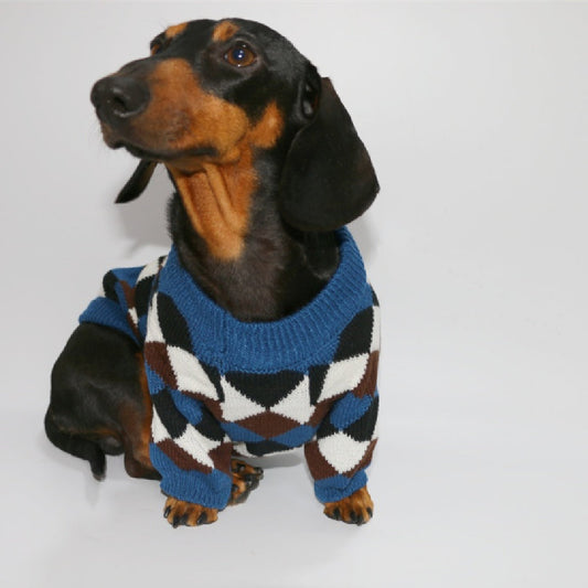 KFX-3020221 Cozy Blue Coffee Rhombus Pattern Sweater for Pets - Multiple Sizes Available