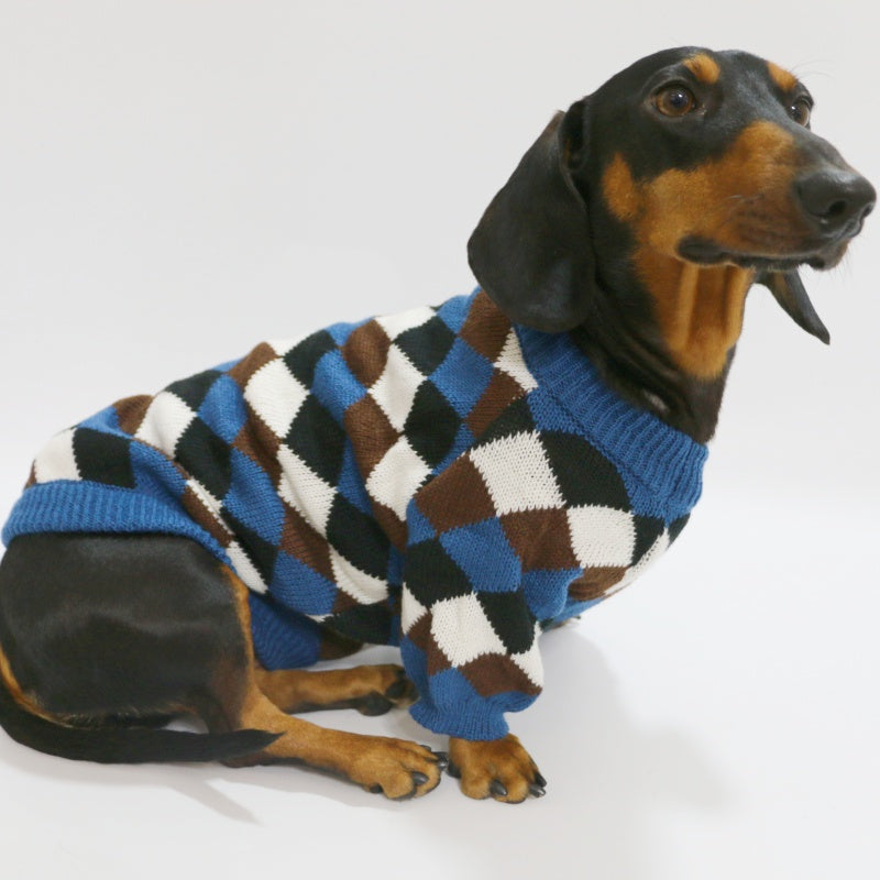KFX-3020221 Cozy Blue Coffee Rhombus Pattern Sweater for Pets - Multiple Sizes Available