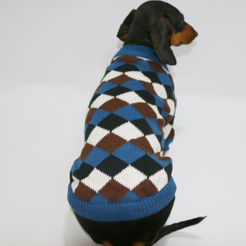 KFX-3020221 Cozy Blue Coffee Rhombus Pattern Sweater for Pets - Multiple Sizes Available