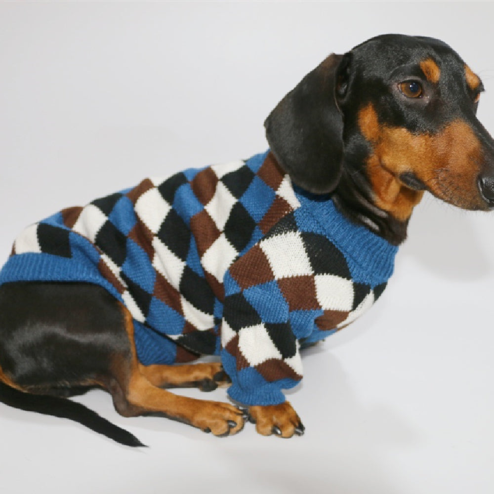 KFX-3020221 Cozy Blue Coffee Rhombus Pattern Sweater for Pets - Multiple Sizes Available