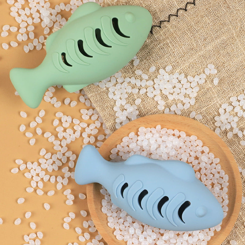 KFX-3020477 Silicone Animal Cat Toy in Blue, Green, and Beige