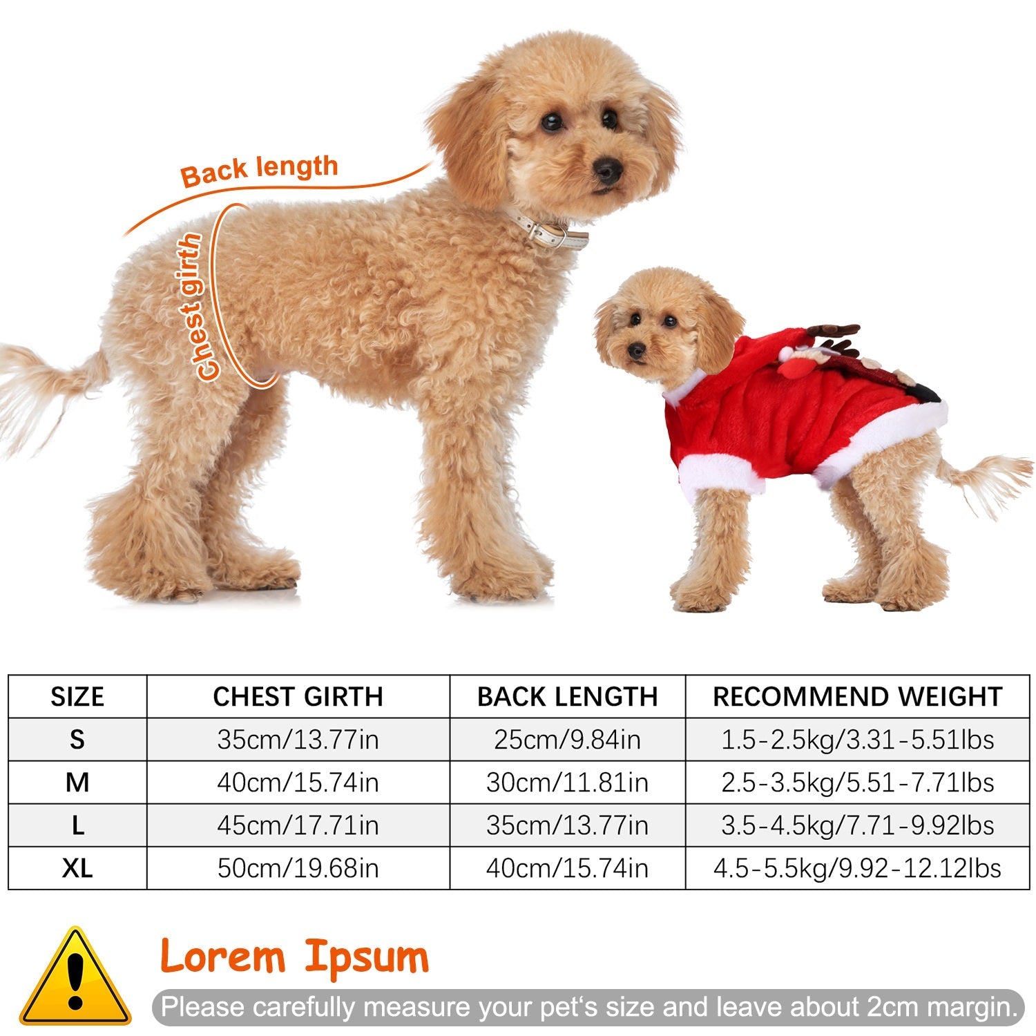 KFX-3020733 Santa Claus Reindeer Antlers Costume for Dogs and Cats - Winter Holiday Outfit Available in Multiple Sizes