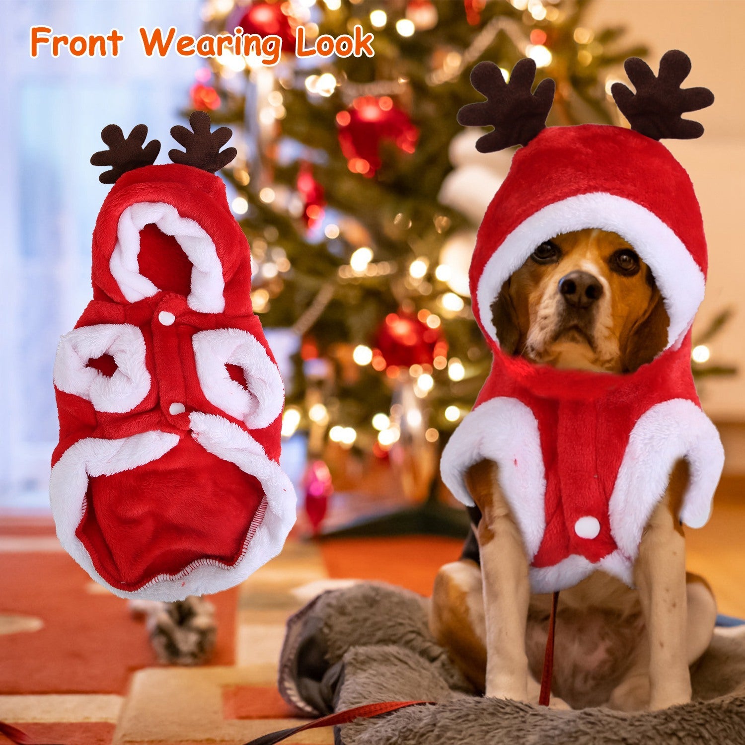 KFX-3020733 Santa Claus Reindeer Antlers Costume for Dogs and Cats - Winter Holiday Outfit Available in Multiple Sizes