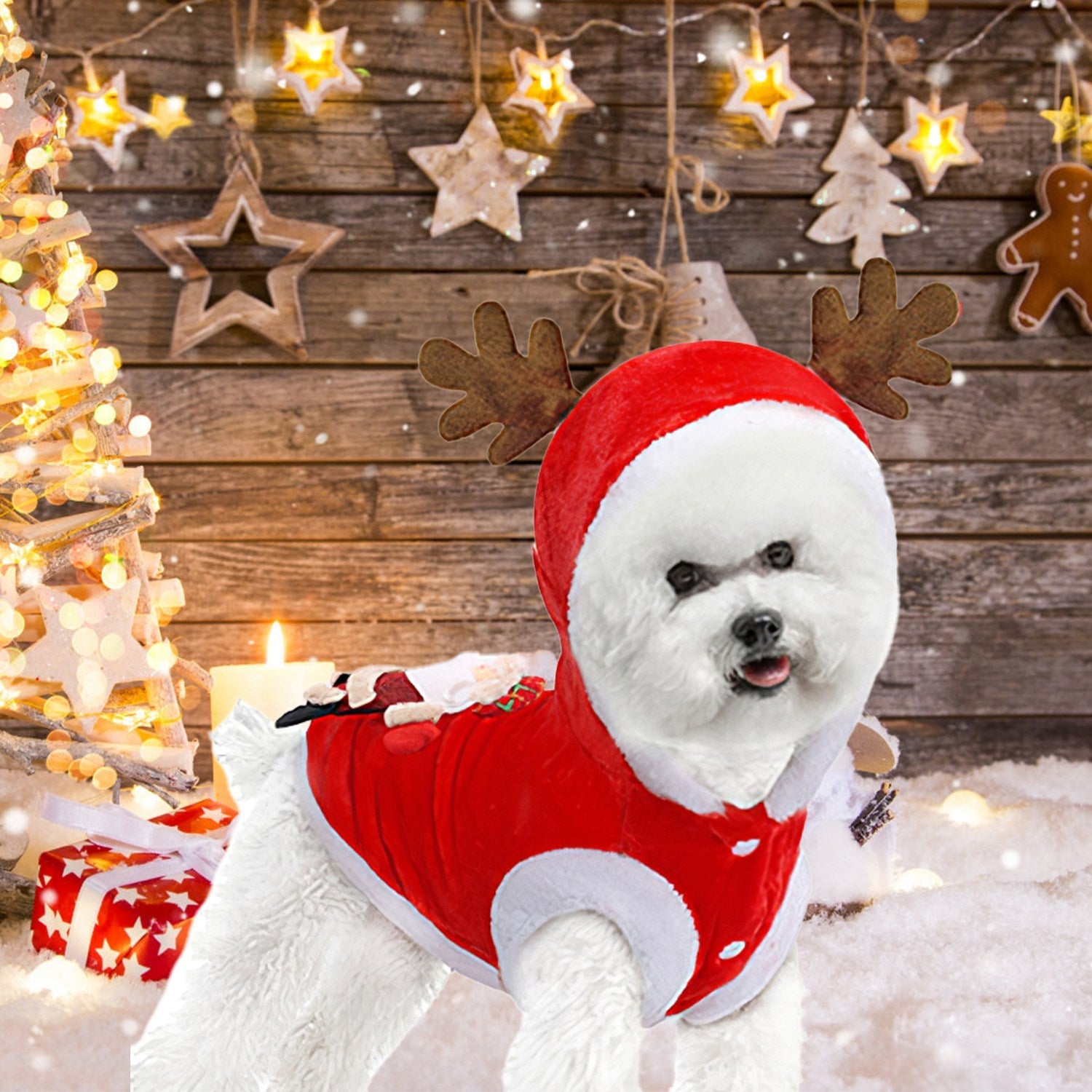KFX-3020733 Santa Claus Reindeer Antlers Costume for Dogs and Cats - Winter Holiday Outfit Available in Multiple Sizes