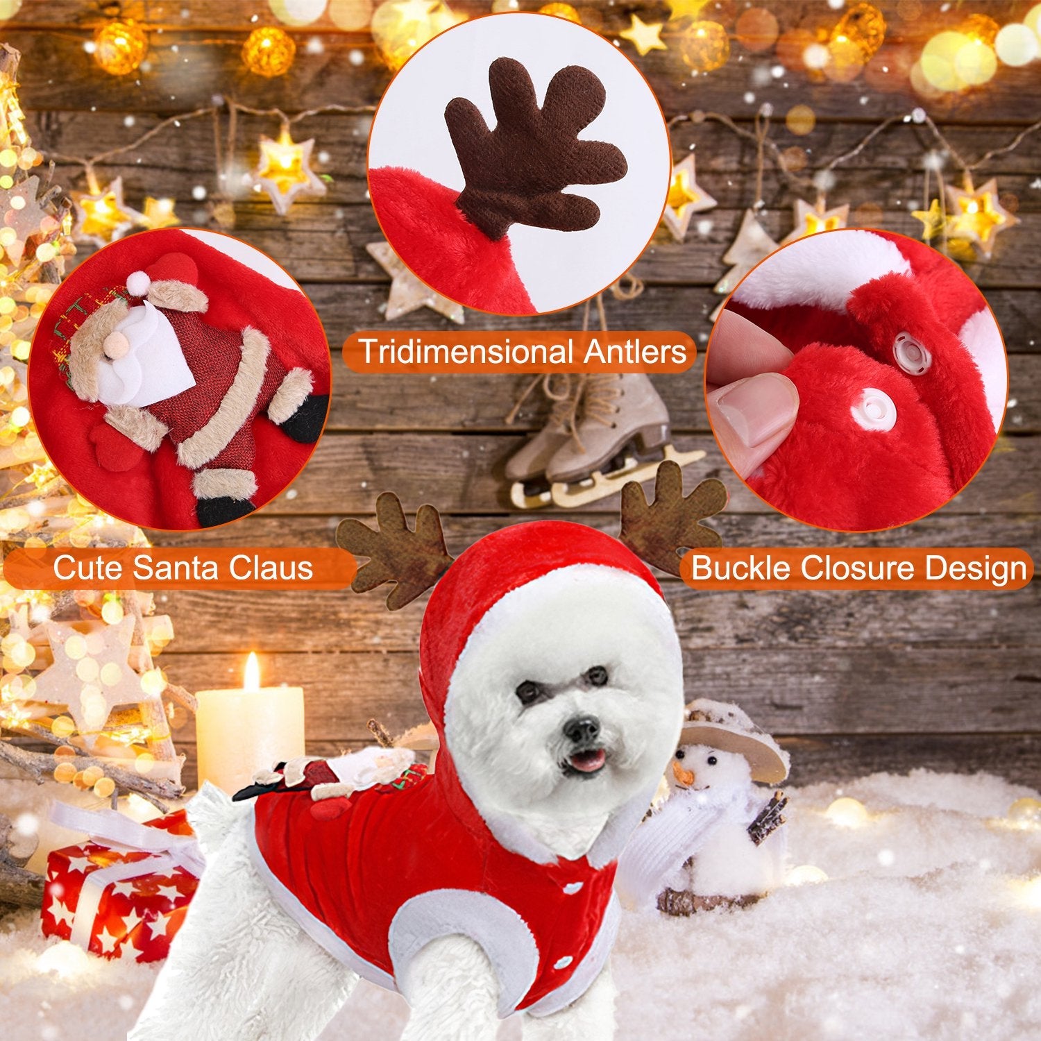 KFX-3020733 Santa Claus Reindeer Antlers Costume for Dogs and Cats - Winter Holiday Outfit Available in Multiple Sizes
