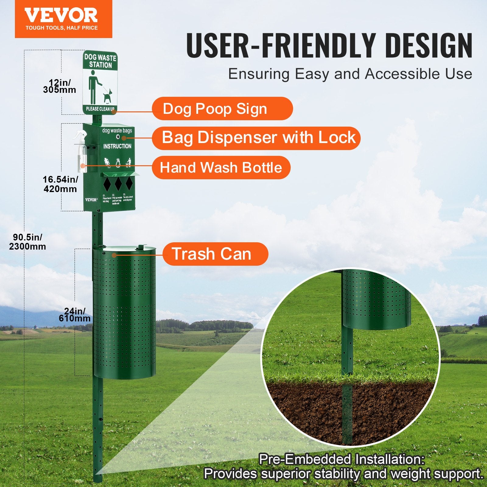 KFX-3021117 Dog Waste Station with 600 Bags, 11.5-Gallon Trash Can, and Easy Access Dispenser