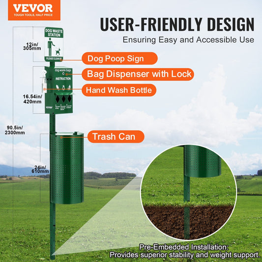 KFX-3021117 Dog Waste Station with 600 Bags, 11.5-Gallon Trash Can, and Easy Access Dispenser