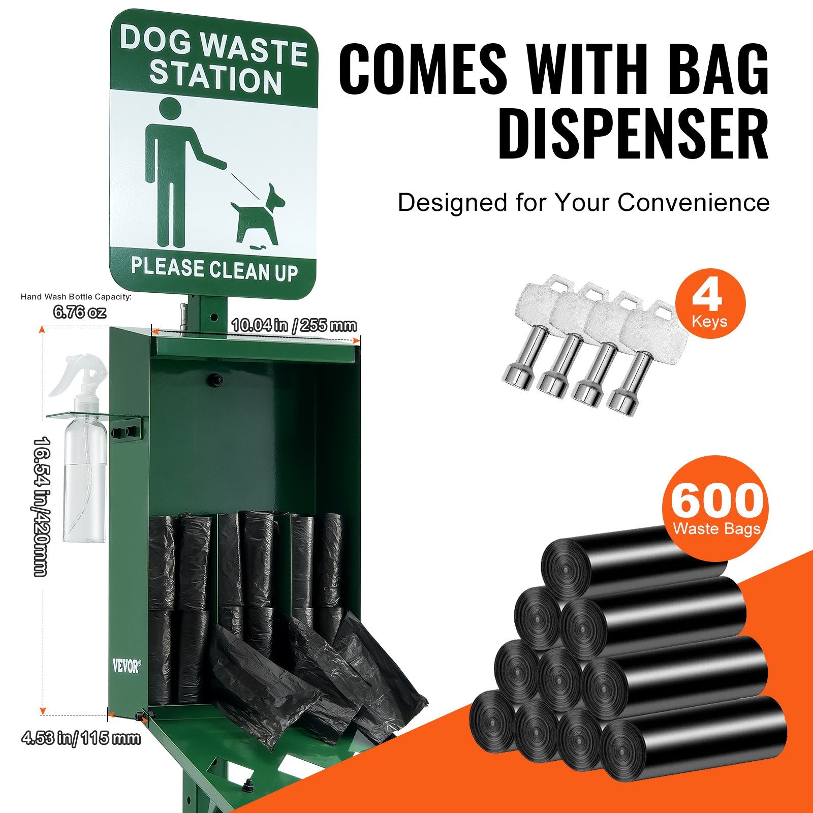 KFX-3021117 Dog Waste Station with 600 Bags, 11.5-Gallon Trash Can, and Easy Access Dispenser