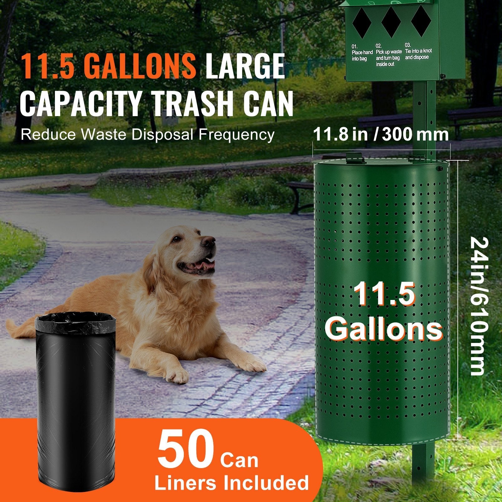KFX-3021117 Dog Waste Station with 600 Bags, 11.5-Gallon Trash Can, and Easy Access Dispenser