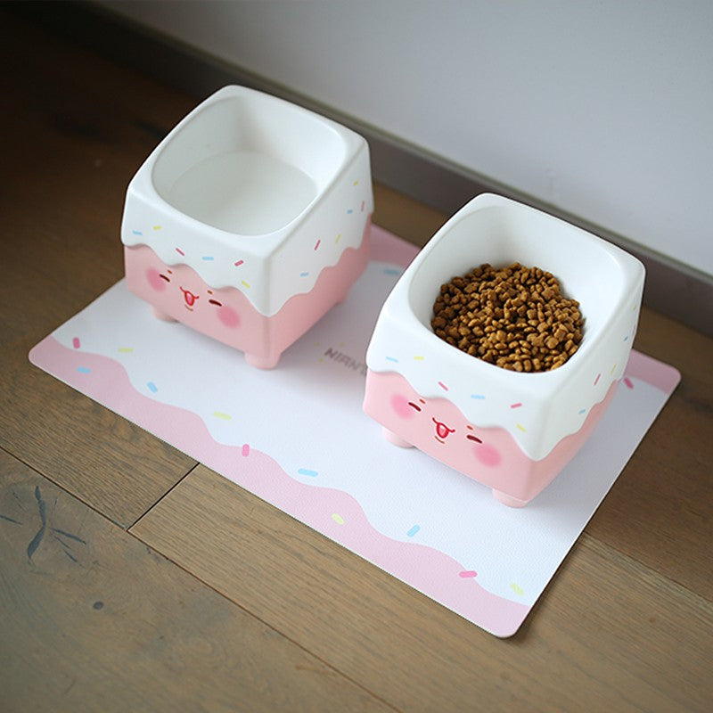 KFX-3021629 Super Large Cream Cake Slant Bowl with Leather Placemat Set