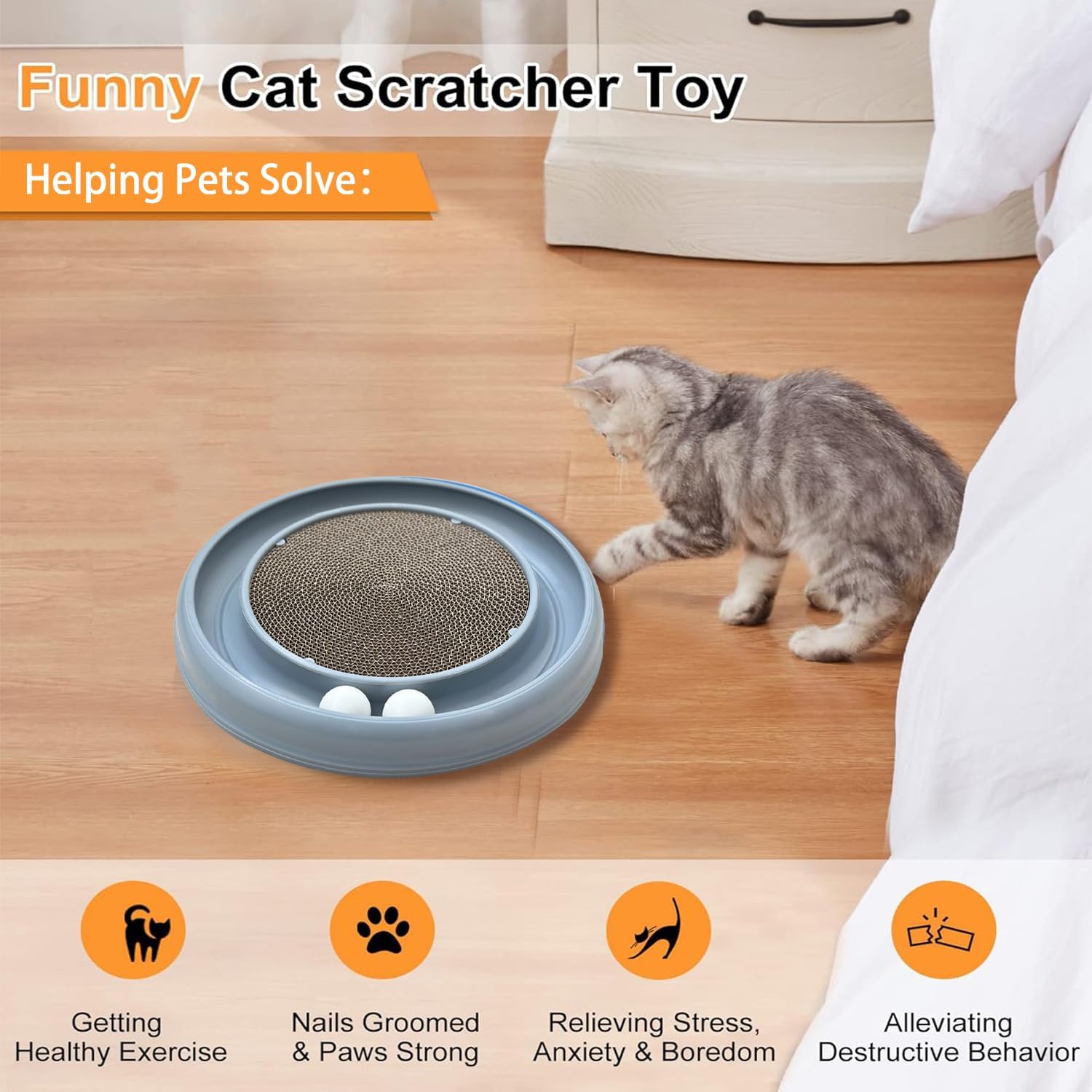 KFX-3022909 Interactive Cat Scratching Board with Ball Track for Indoor Cats - Engaging Toy for Kittens and Adult Cats