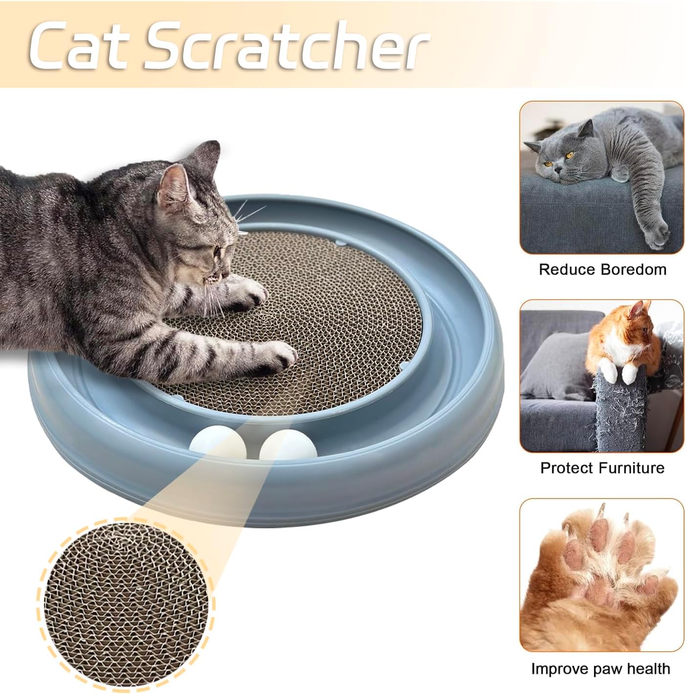 KFX-3022909 Interactive Cat Scratching Board with Ball Track for Indoor Cats - Engaging Toy for Kittens and Adult Cats
