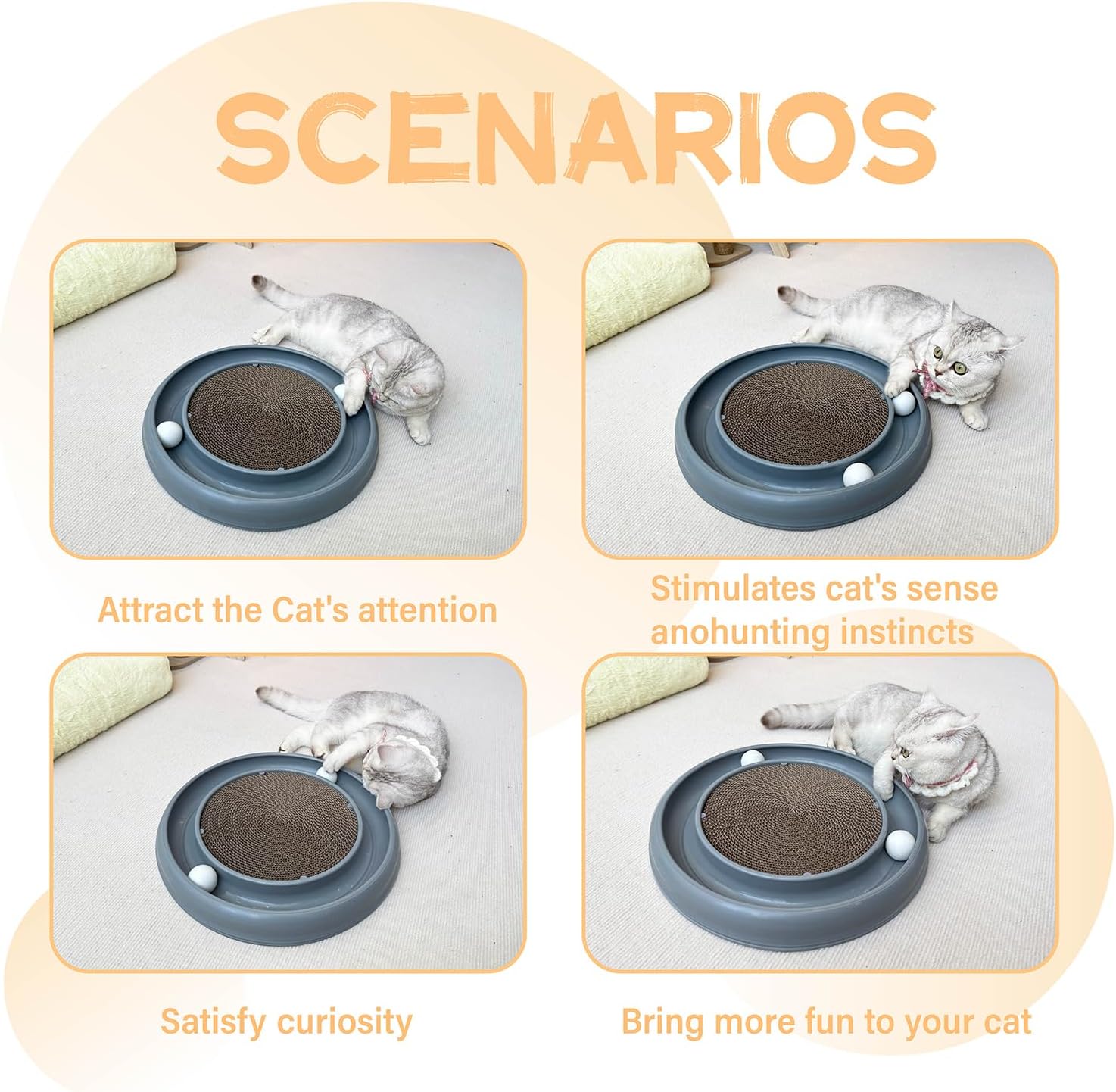 KFX-3022909 Interactive Cat Scratching Board with Ball Track for Indoor Cats - Engaging Toy for Kittens and Adult Cats