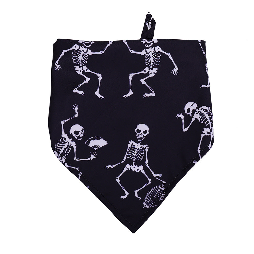 KFX-3023037 Halloween Skull Print Dog Scarf - Triangle Towel for Pets, Polyester, Medium Size
