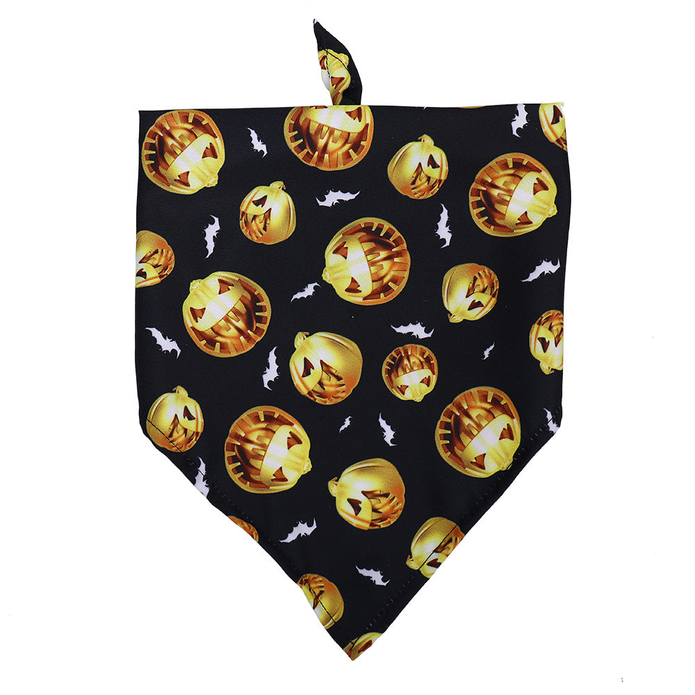 KFX-3023037 Halloween Skull Print Dog Scarf - Triangle Towel for Pets, Polyester, Medium Size