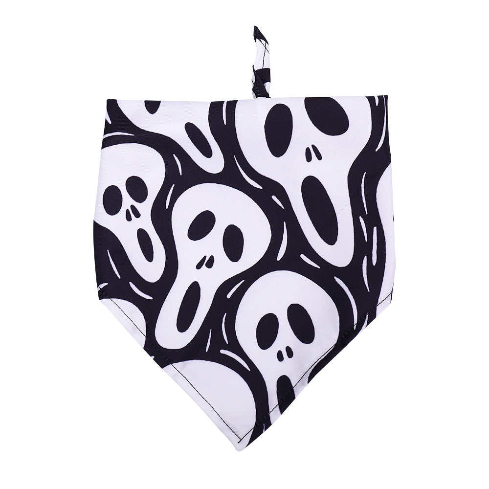 KFX-3023037 Halloween Skull Print Dog Scarf - Triangle Towel for Pets, Polyester, Medium Size