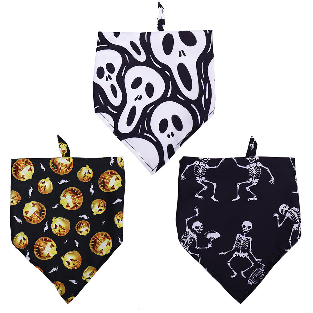 KFX-3023037 Halloween Skull Print Dog Scarf - Triangle Towel for Pets, Polyester, Medium Size