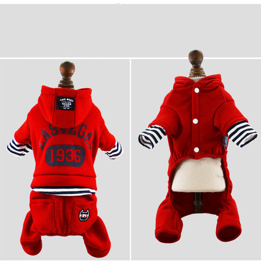 KFX-3023805 Thick Striped Two-Piece Dog Coat for Winter - Casual 100% Cotton, Multiple Colors & Sizes Available