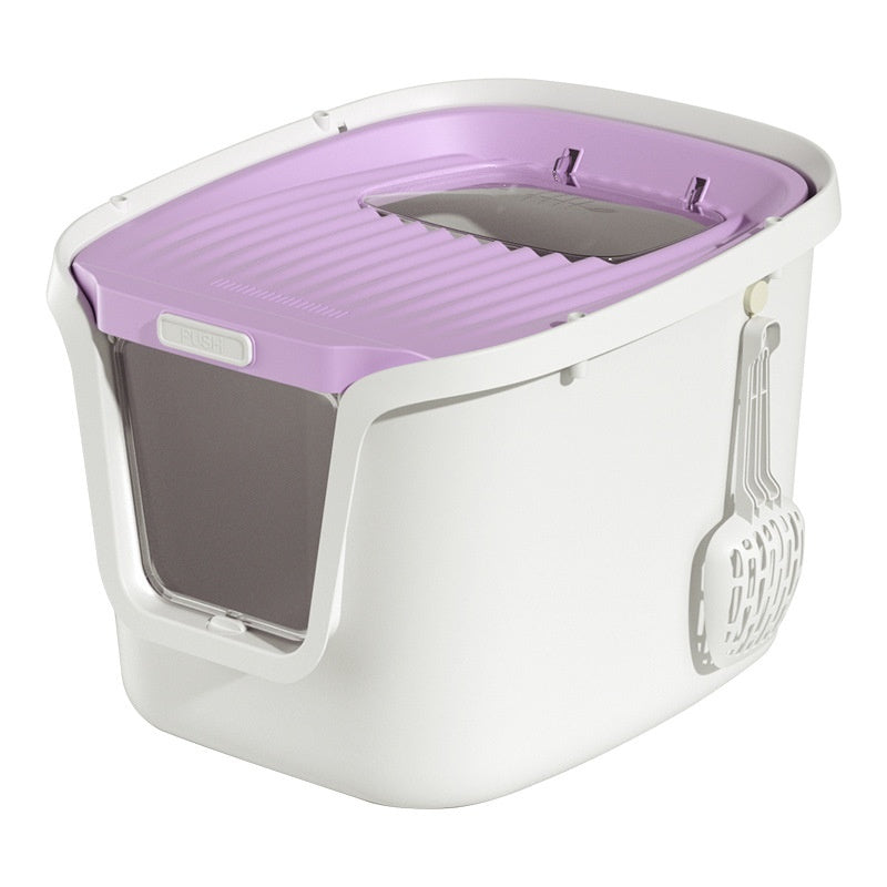 KFX-3026877 Extra Large Splash-Proof Fully Enclosed Cat Litter Box with Deodorizing Film, Cat Shovel, and Teaser Pole in Multiple Colors