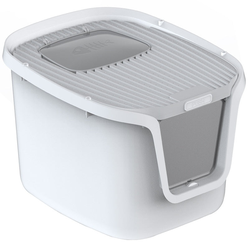 KFX-3026877 Extra Large Splash-Proof Fully Enclosed Cat Litter Box with Deodorizing Film, Cat Shovel, and Teaser Pole in Multiple Colors
