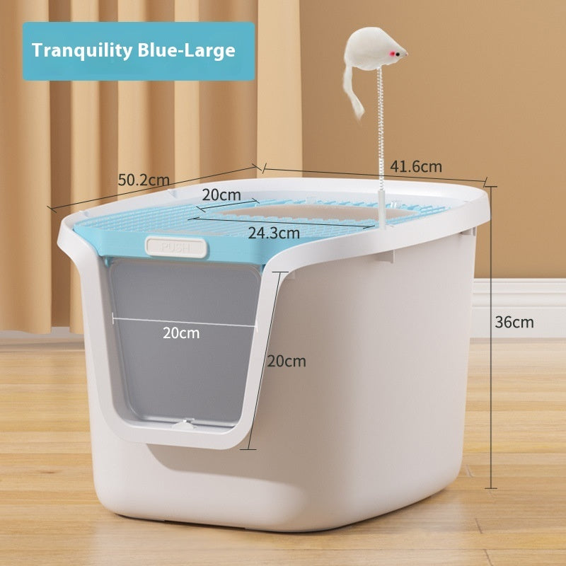 KFX-3026877 Extra Large Splash-Proof Fully Enclosed Cat Litter Box with Deodorizing Film, Cat Shovel, and Teaser Pole in Multiple Colors