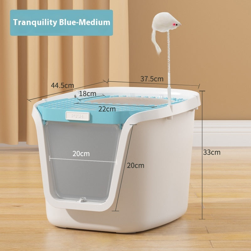 KFX-3026877 Extra Large Splash-Proof Fully Enclosed Cat Litter Box with Deodorizing Film, Cat Shovel, and Teaser Pole in Multiple Colors