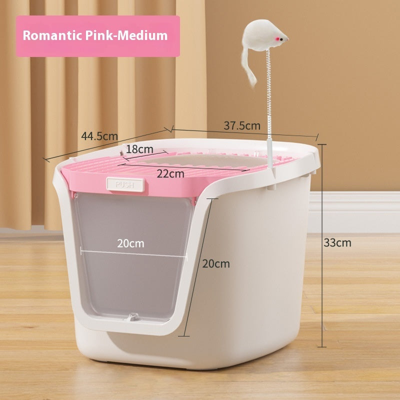 KFX-3026877 Extra Large Splash-Proof Fully Enclosed Cat Litter Box with Deodorizing Film, Cat Shovel, and Teaser Pole in Multiple Colors