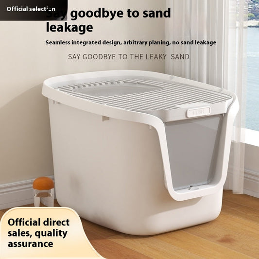 KFX-3026877 Extra Large Splash-Proof Fully Enclosed Cat Litter Box with Deodorizing Film, Cat Shovel, and Teaser Pole in Multiple Colors