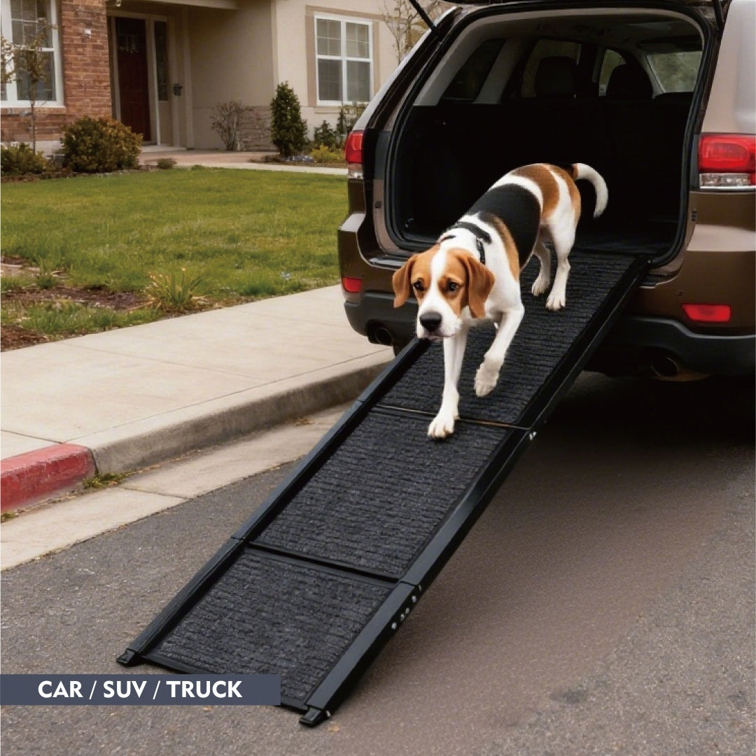 KFX-3029565 Folding Dog Ramp for Car - 65"x17" Pet Stair Ramp for SUVs and Trucks, Non-Slip Surface, Supports Up to 250 lbs