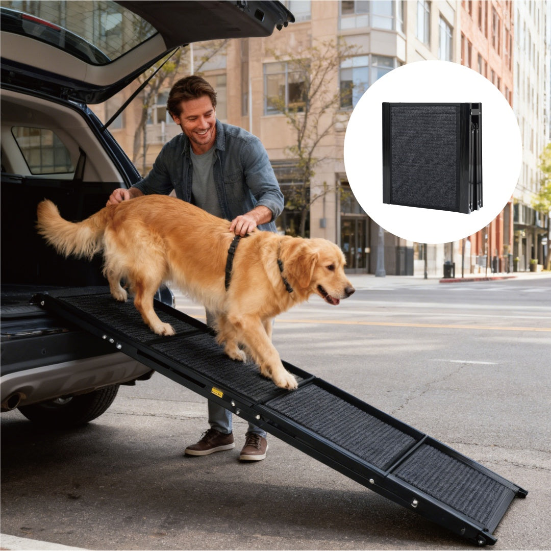 KFX-3029565 Folding Dog Ramp for Car - 65"x17" Pet Stair Ramp for SUVs and Trucks, Non-Slip Surface, Supports Up to 250 lbs