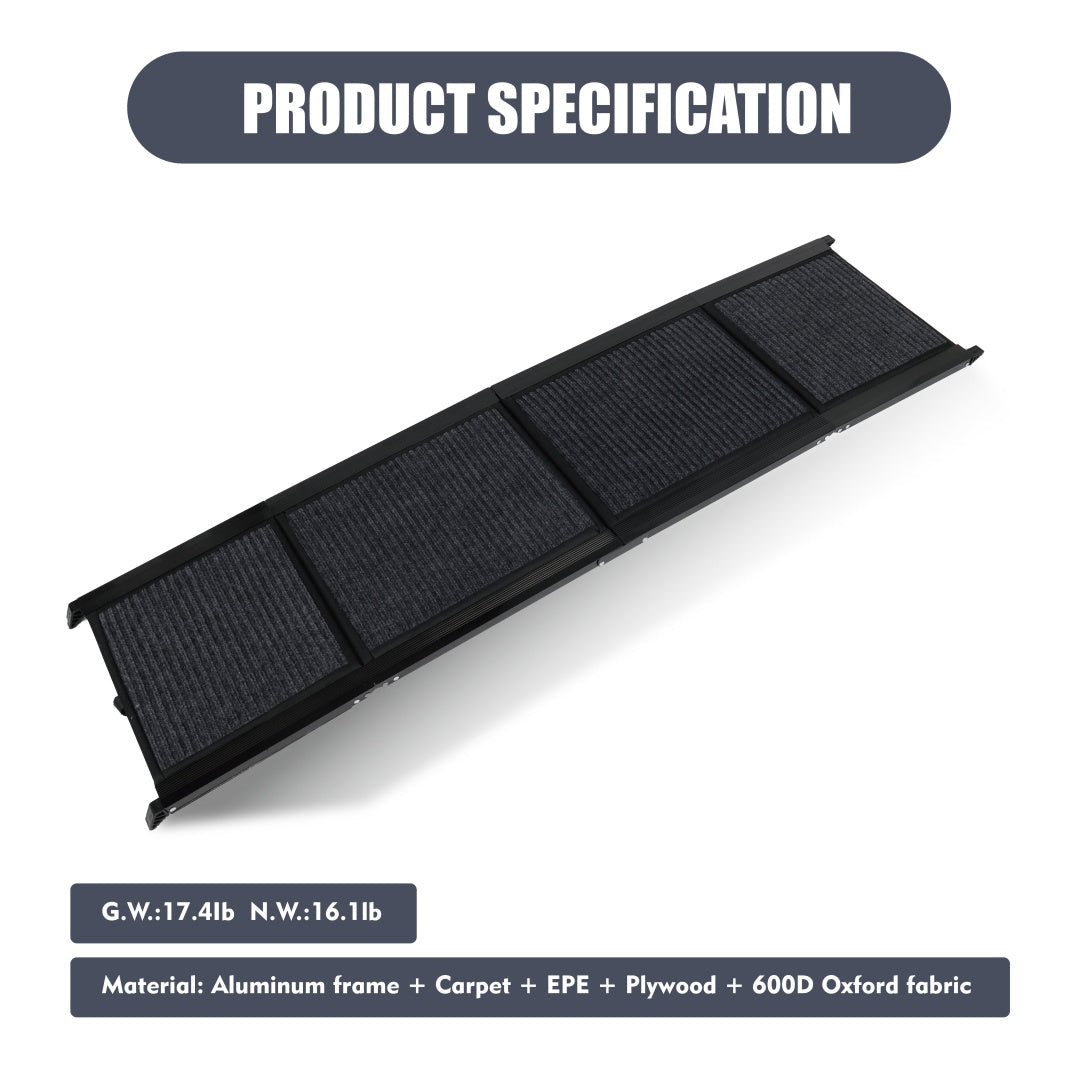KFX-3029565 Folding Dog Ramp for Car - 65"x17" Pet Stair Ramp for SUVs and Trucks, Non-Slip Surface, Supports Up to 250 lbs